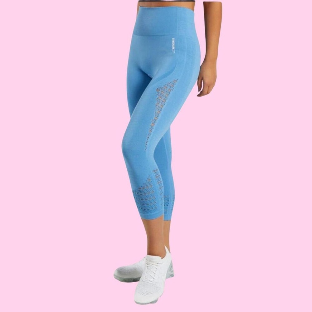 Gymshark perforated performance leggings light blue - size small